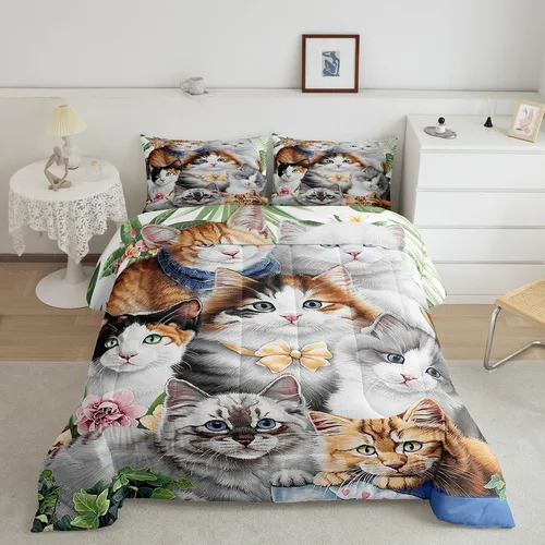 Miniatura 18 de Feelyou Juego de edredón de oso azul, juego de ropa de cama de osos de animales, juego de edredón acolchado con estampado de arboleda de galaxia