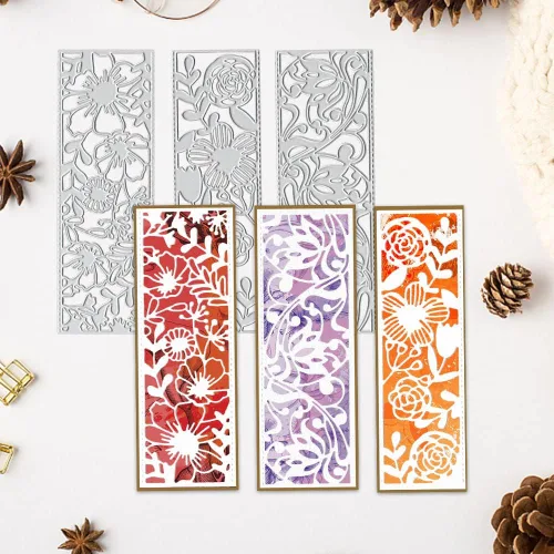 Miniatura 4 de Estivaux 3 troqueles de corte con marco de hojas y flores para hacer tarjetas, marco rectangular con flores de vid, plantilla de grabado de metal