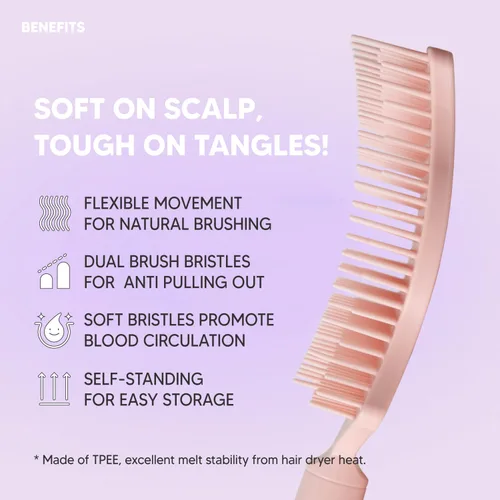 Miniatura 3 de Cepillo desenredante ondulado (cerdas suaves), peine desenredante con cerdas flexibles, elimina nudos y enredos, masaje del cuero cabelludo, cabello