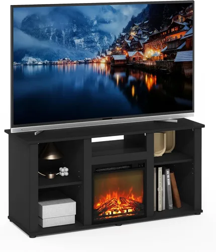 Miniatura 26 de Furinno Soporte clásico de TV de 70 pulgadas con chimenea, roble francés gris gris roble francés