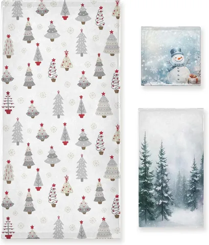 Miniatura 8 de Toalla de baño de manos rosa con árbol de Navidad, toalla de cocina de copo de nieve de invierno, decoración de vacaciones, grifo de baño, juego