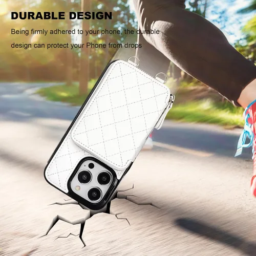 Miniatura 8 de Bocasal Funda tipo cartera cruzada para iPhone 15 Pro, Bolso Cartera con Cremallera de Cuero PU con Bloqueo RFID, Funda Tipo Libro con Tapa Blanco