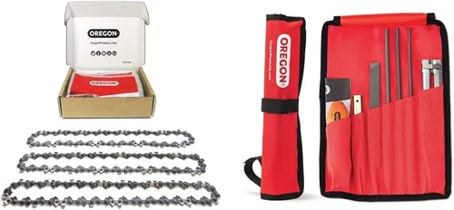 Oregon Paquete de 3 cadenas de motosierra S62 AdvanceCut para barra de 18 pulgadas, 62 eslabones de transmisión y kit universal de afilado de