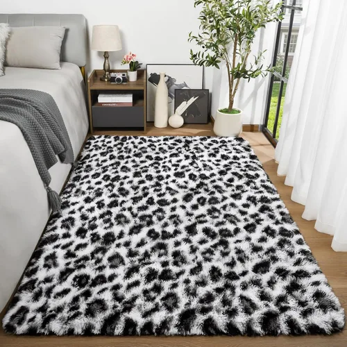 Miniatura 13 de Amearea Soft Small Leopard Rugs for Bedroom, 2x4 Feet Fluffy Black and White Runner Rugs, Comfy Cheetah Print Throw Rug Faux Fur Animal Print Rug