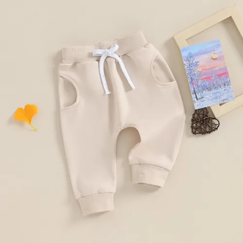 Miniatura 8 de Mubineo Pantalones deportivos básicos lisos para bebés, niños y niñas, cómodos pantalones de algodón con bolsillos