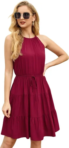 Miniatura 3 de GRECERELLE Vestido de verano casual con volantes halter sin mangas 2024 para mujer
