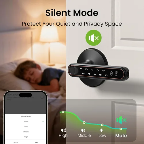 Miniatura 9 de Ghome Smart Konb de puerta de huellas dactilares con cerradura, liberación rápida 0.2S, cerradura de puerta de entrada sin llave 4 en 1 con asa