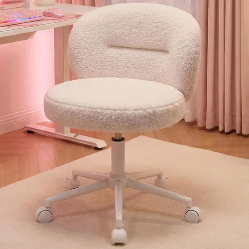 Miniatura 12 de Homkdom Silla de escritorio redonda pequeña, silla de tocador sin brazos con ruedas, altura ajustable y giratoria de 360°, bonita silla de Negro