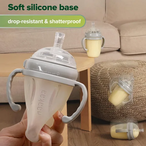 Miniatura 6 de haakaa Vaso con popote con peso para niños de 6 meses de edad, vaso de silicona con peso para sorber de leche, botella de agua para bebé con cepillo