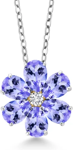 Miniatura 46 de Gem Stone King Collar de plata de ley 925 y oro amarillo de 10 quilates con piedra natal y diamantes cultivados en laboratorio, forma de pera