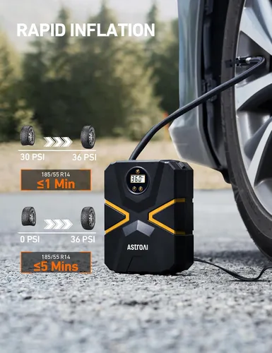 Miniatura 5 de AstroAI Compresor de aire portátil de 12 V CC, inflador de neumáticos S1, bomba digital de neumáticos de coche 150 PSI, presión preestablecida