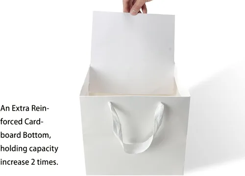 Miniatura 3 de HUAPRINT Bolsas de papel blanco con asas, bolsas de regalo a granel, paquete de 24 unidades, tamaño cuadrado de 6 x 6 x 6 pulgadas, bolsas de blanco