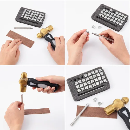 Miniatura 5 de PH PandaHall Juego de 32 sellos de acero inoxidable para artesanía en cuero con temática de insectos, herramienta con 1 mango para cinturón