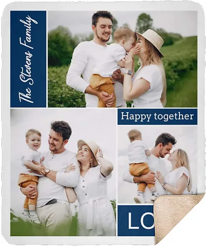 Miniatura 3 de Manta personalizada con collage de 3 imágenes a todo color. Personalizado de tus fotos y apellido. Manta de forro polar súper suave para bebés