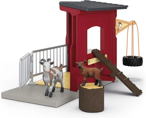 Miniatura 9 de Schleich Farm World – Juego de 31 piezas de establo de cabras con 2 figuras de cabras y accesorios – Juguetes de animales de granja para niños