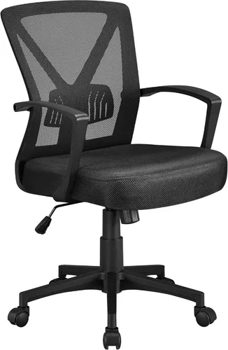 Miniatura 10 de Yaheetech Silla de oficina en casa, silla de escritorio de trabajo, silla giratoria de malla para computadora con brazos abatibles, altura Negro