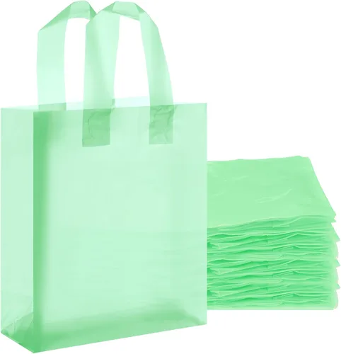 Miniatura 9 de Qilery Paquete de 100 bolsas de regalo de plástico esmerilado con asas, pequeñas bolsas de plástico de 8 x 4 x 10 pulgadas para pequeñas empresas