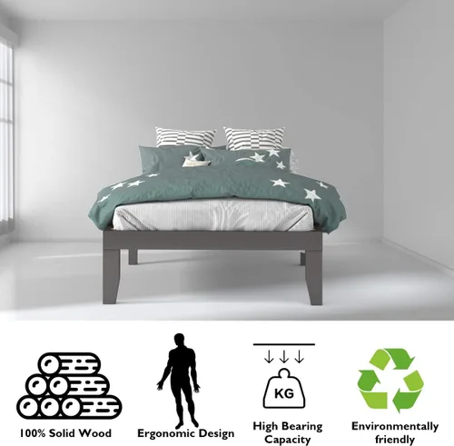 Miniatura 5 de KOTEK Base de cama de plataforma de madera maciza de 14 pulgadas, base de colchón con soporte de listones de madera, base de cama de madera de goma