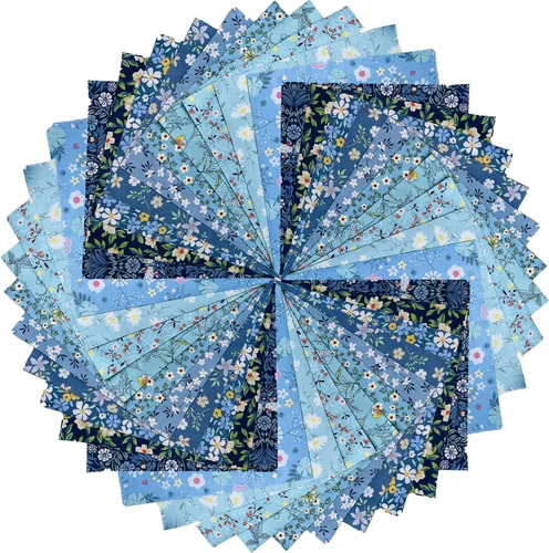Miniatura 13 de 5" x 5" 50 PIEZAS 100% Algodón Paquetes de Tela Floral Cuadrada para Acolchado, Suministros para Costura DIY y Principiantes en Acolchado_Azul