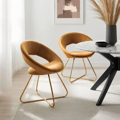 Miniatura 9 de Modway Moday Nouvelle - Juego de 2 sillas de comedor de terciopelo de alto rendimiento, color azul dorado