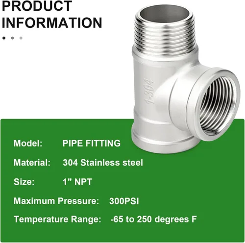 Miniatura 5 de TAISHER 2 piezas de accesorios de tubería de salida en T de acero inoxidable 304, 1" NPT hembra x 1" NPT hembra x 1" NPT macho, salida en T macho