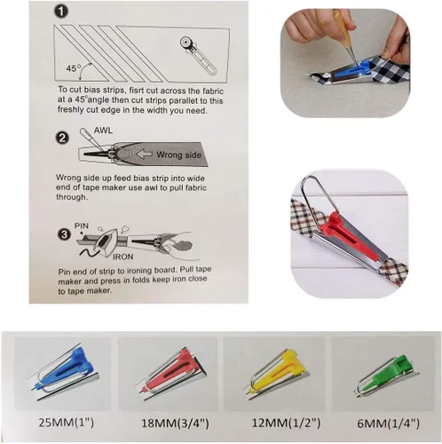 Miniatura 3 de HONEYSEW Juego de 15 herramientas para hacer cintas al bies de tela, para coser y acolchar, viene con 40 piezas de alfileres de acolchado