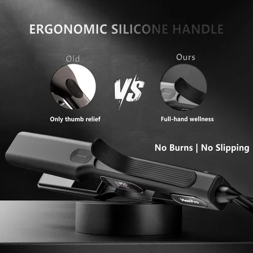 Miniatura 4 de Plancha de cerámica con placa flotante 3D, plancha de pelo con 15 temperaturas para cabello grueso, mango ergonómico de silicona, pantalla LCD, Negro