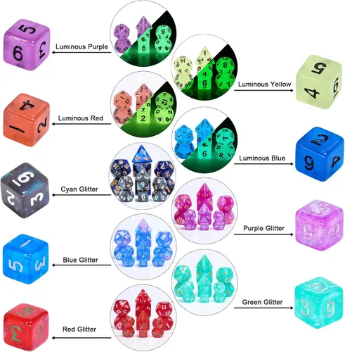 Miniatura 4 de Juego de dados Mini DND de 0.394 in, 15 juegos de dados poliédricos RPG (105 piezas) para MTG, RPG, D&D Dungeons and Dragons Juego de rol