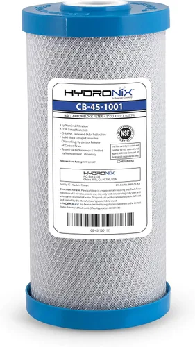 Hydronix CB-45-1001 Filtro de agua de bloque de carbón activado RO NSF para toda la casa, 4.5 "x 10", 1 micrón