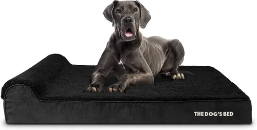 Miniatura 19 de The Dog's Bed - Cama Ortopédica para Perros con Reposacabezas XL Negra de Felpa, Espuma Viscoelástica, Alivio del Dolor para Artritis, Displasia