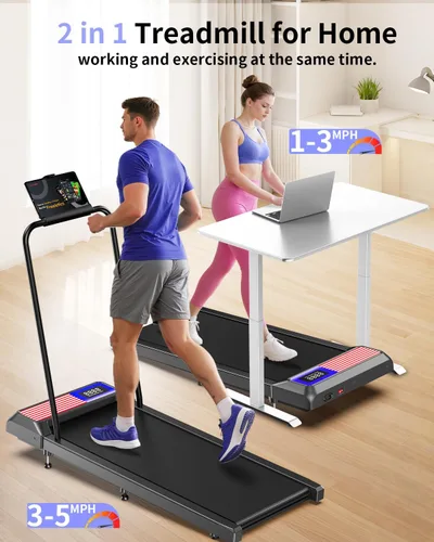 Miniatura 3 de HCOIW Walking Treadmill Pad with Incline - Portable Under Desk Treadmill, Walking Mat Pad with Handle Bar, 2.5HP Low Noise, 2 in 1 Treadmills for
