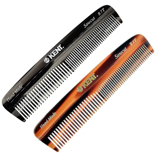 Miniatura 12 de Kent R7T TW Peine de bolsillo hecho a mano para hombres, peine de dientes finos y anchos, peines para barba y bigote para el aseo y peinado diario