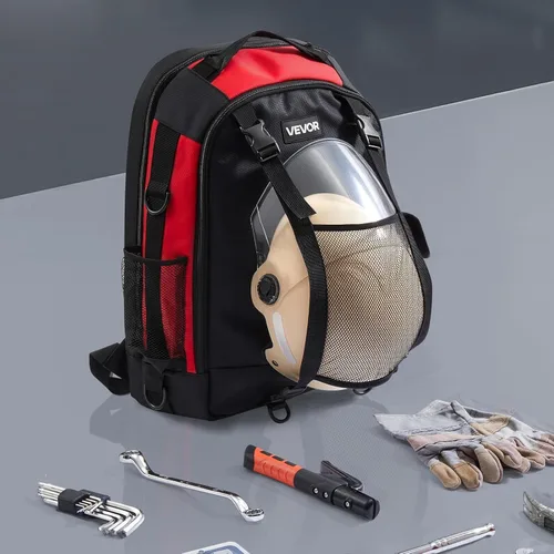 Miniatura 8 de VEVOR Mochila de soldadura, mochila de soldador de 25.2L para herramientas y casco, paquete de equipo extremo de poliéster de alta densidad 1680D