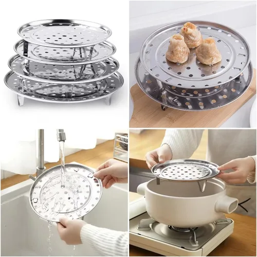 Miniatura 3 de Estante de vapor de acero inoxidable de 8.7 pulgadas de diámetro con patas extraíbles, utensilios de cocina para hornear al vapor