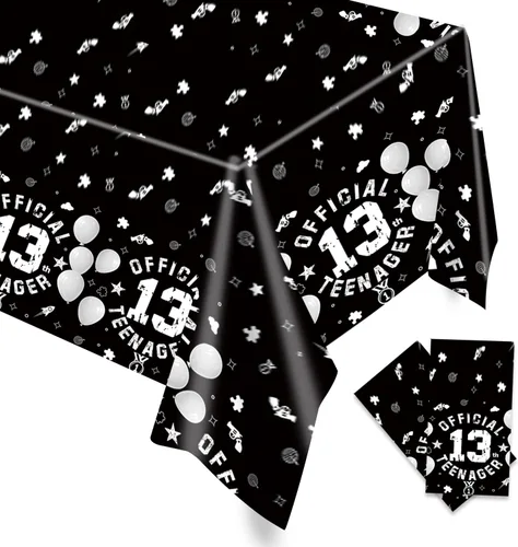 Miniatura 9 de Egami Mantel para fiesta de cumpleaños de 13 años, color negro y rojo, 2 piezas, suministros para decoración de fiesta de 13º cumpleaños de niño