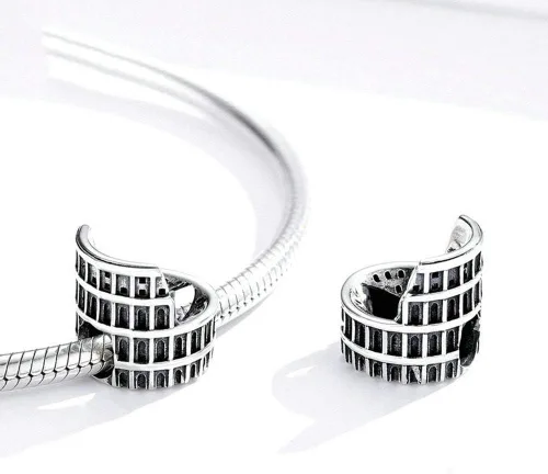 Miniatura 4 de Abalorio de plata de ley 925 con diseño de coliseo romano Taj Mahal, para pulsera Pandora