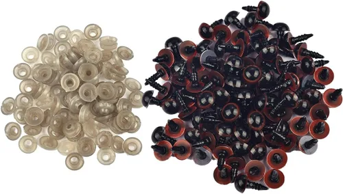 Miniatura 8 de Queenbox 100 tornillos de seguridad de plástico de 0.394 pulgadas con arandelas, globo ocular redondo de animales amigurumi, fabricación de azul
