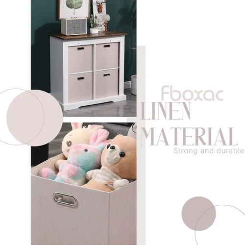 Miniatura 4 de Contenedores de Almacenamiento Cúbicos 13×13 Lino Caja Plegable con Asas, Conjunto de Cesta de Organización Plegable de 4 Gran Capacidad para Beige