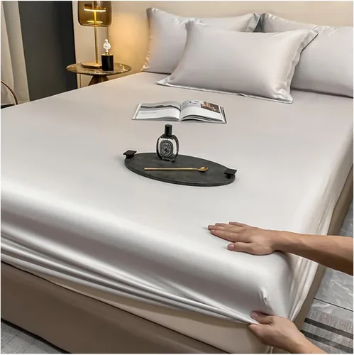 Miniatura 12 de OBONG Sábana bajera ajustable de tamaño queen, 100% Tencel Lyocell, Sábanas refrescantes suaves y sedosas, tejido de satén con bolsillo profundo