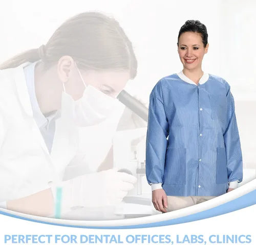 Miniatura 14 de Paquete de 10 chaquetas desechables de laboratorio, chaqueta médica reutilizable hasta la cadera, unisex, con puños de punto y bolsillos