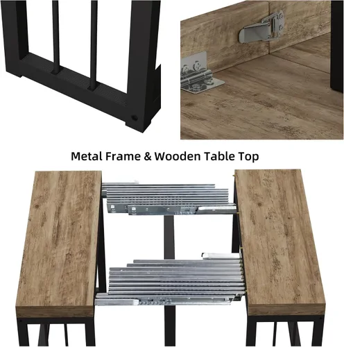 Miniatura 6 de KEIKI Mesa de comedor plegable extensible de 23.62 a 118 pulgadas de largo para 2 a 10 personas, muebles de madera moderna y rústica rectangular