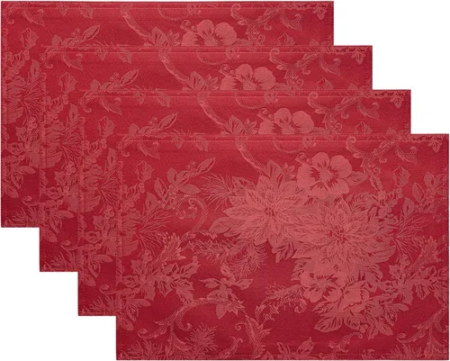 Miniatura 18 de Elrene Home Fashions Poinsettia Elegance - Servilletas de cena de tela jacquard para Navidad y vacaciones, juego de 4, 17"x17", rojo