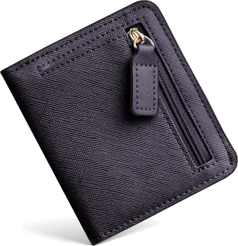 Miniatura 26 de Toughergun Cartera pequeña de cuero delgada para mujer con protección RFID, mini monedero bifold compacto con ventana de identificación transparente