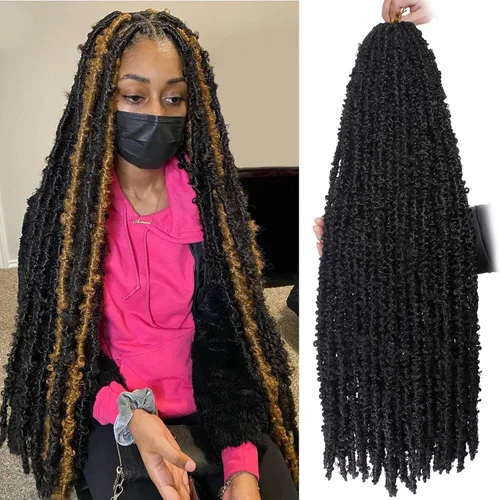 Miniatura 14 de ZRQ 6 paquetes de cabello de ganchillo Butterfly Locs de 20 pulgadas, extensiones de cabello sintético desgastado negro, trenzas de ganchillo