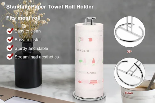 Miniatura 3 de NearMoon Soporte para Toallas de Papel, Dispensador de Soporte para Toallas de Papel Resistente - Todo de Metal, Tamaño Estándar o Jumbo