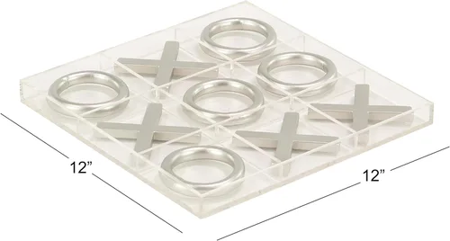 Miniatura 7 de Deco 79 Juego de plástico acrílico Tic Tac Toe con piezas plateadas, 12 "x 12" x 1", transparente