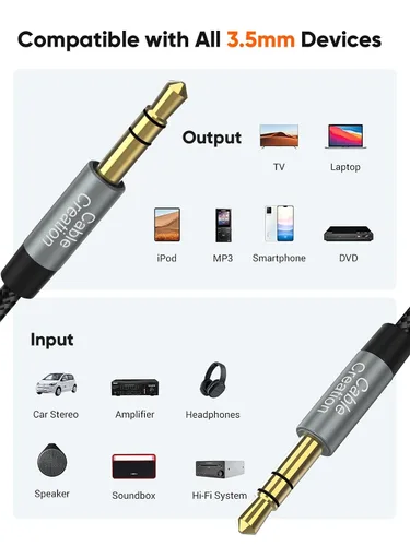 Miniatura 7 de CableCreation Cable auxiliar de 3.5mm (3 pies/1 m), cable de audio de 3.5mm, cable auxiliar trenzado de sonido Hi-Fi de 1/8 para estéreo de coche