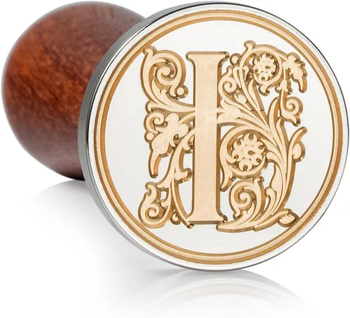 Miniatura 2 de Sello de cera Mceal, sello grande de 1 1/5"(30mm) de diámetro, cabeza de latón plateado con mango de madera, serie de letras de la A a la Z