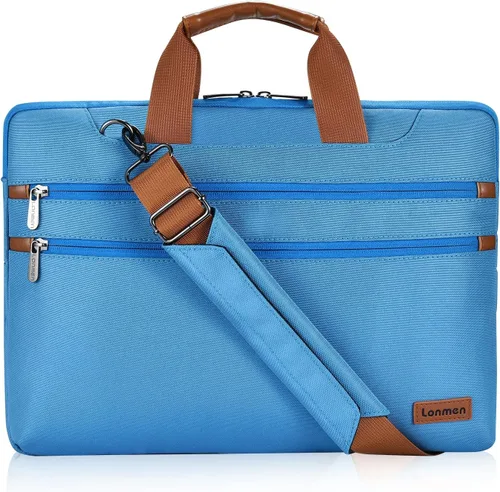 LONMEN Bolsa de hombro para laptop de 14 pulgadas, funda de transporte para MacBook Pro/Microsoft Surface/Dell XPS/Lenovo/Asus/HP, azul