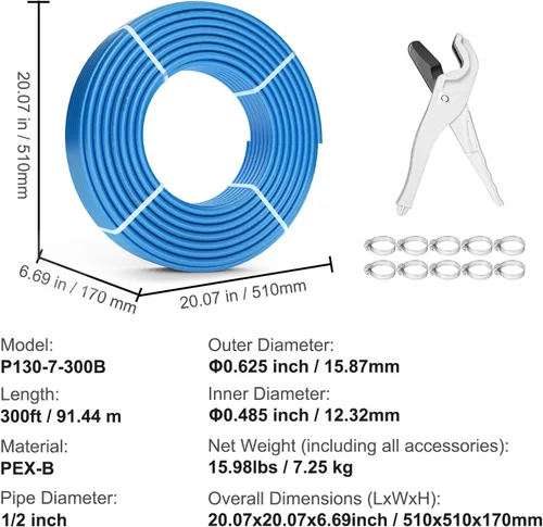 Miniatura 7 de VEVOR PEX Pipe - Tubo flexible PEX-B de 1/2 pulgada, barrera sin oxígeno de 300 pies para agua potable, para agua caliente/fría y fácil de Azul